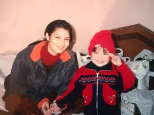 Childhood photo of Sharon Verma with her mother