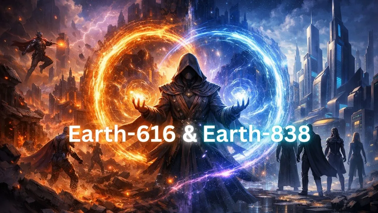 Doctor Doom observing Earth-616 and Earth-838 in the Marvel Multiverse