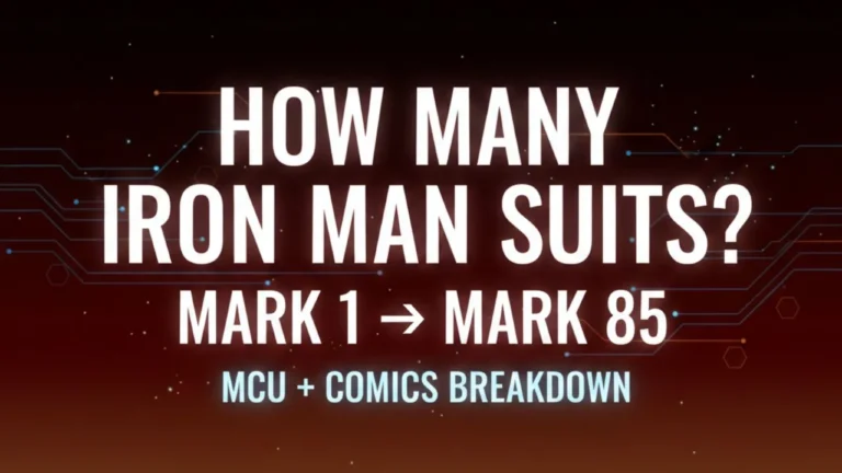 Iron Man wearing different suits from MCU showing evolution from Mark 1 to Mark 85