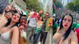Former Mexican mayor Sandra Cuevas celebrates during the FIFA World Cup 2026