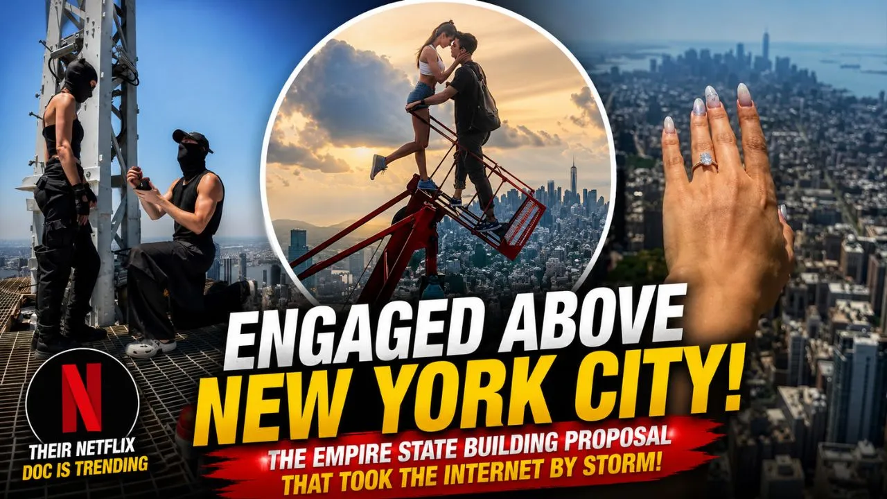 Angela Nikolau and Ivan Beerkus during their Empire State Building proposal