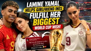 Lamine Yamal and Inés García celebrating Spain reaching the World Cup final