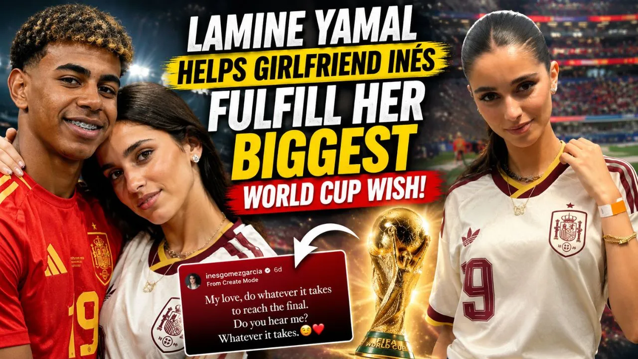 Lamine Yamal and Inés García celebrating Spain reaching the World Cup final