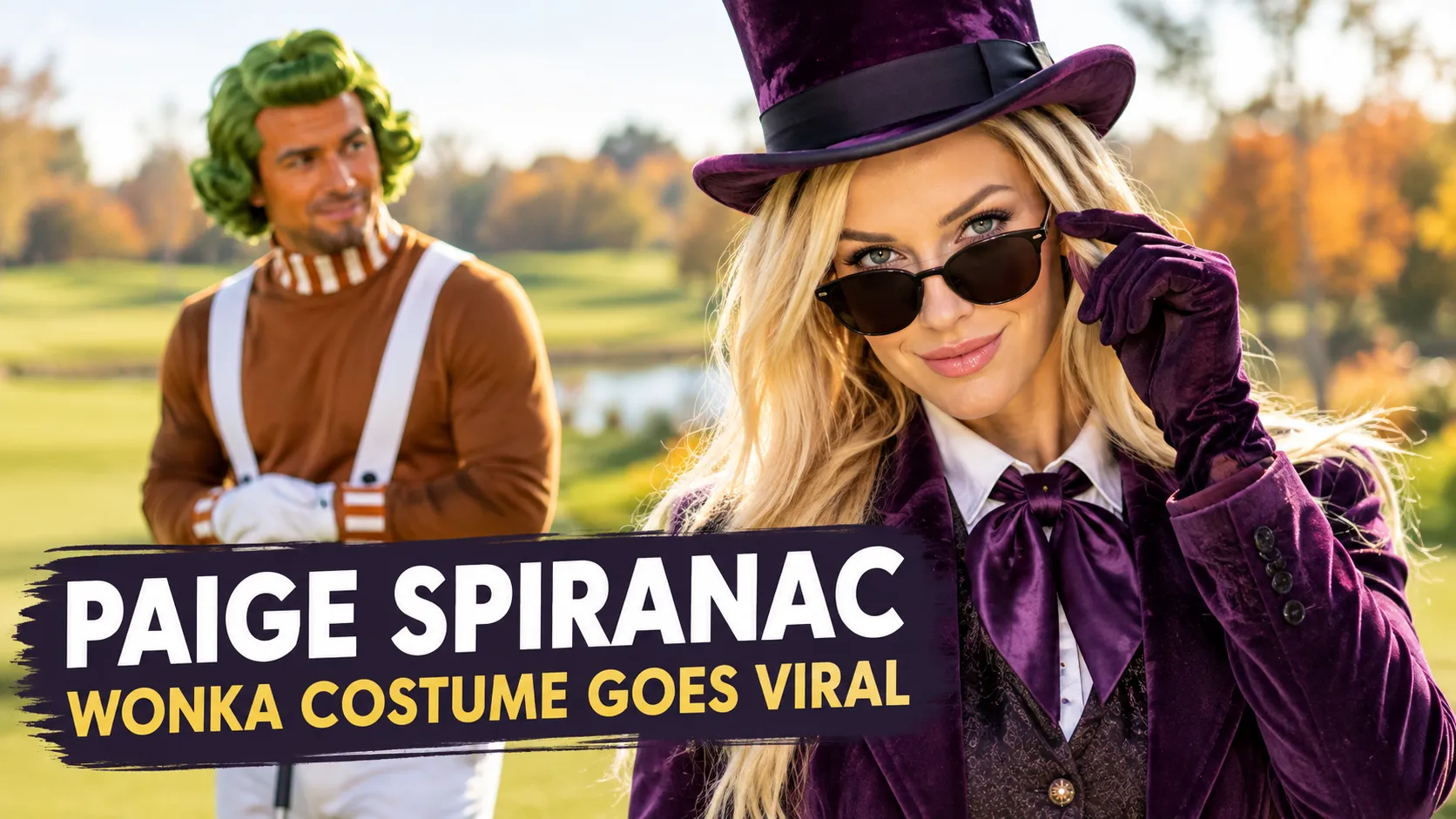 Paige Spiranac in a Willy Wonka Halloween costume